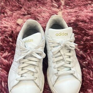 Adidas Women's White and Gold Sneakers